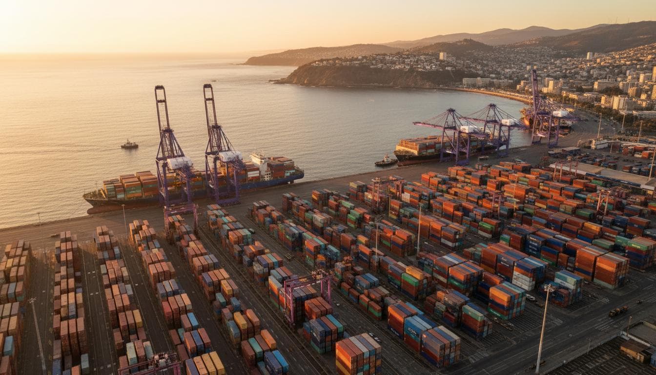 Puerto de Valparaíso con contenedores - Importaciones China Chile